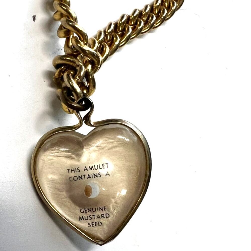 chain bracelet vintage 50's heart charm gold mustard seed Bible Matthew 17 - Picture 2 of 5